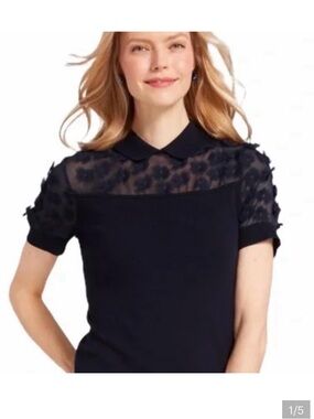 Draper James navy sweater polo with flower detail size small